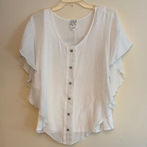 Naif Women’s White Ruffled Button-Down Flowy Boho Top‎ with Tank, size M